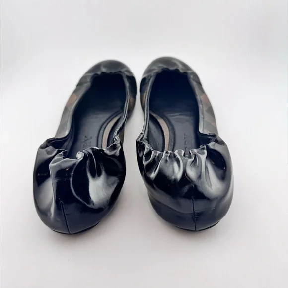 Burberry Nova Check Patent Leather Women's Black & Brown Checkered Ballet Flats - Picture 4 of 8
